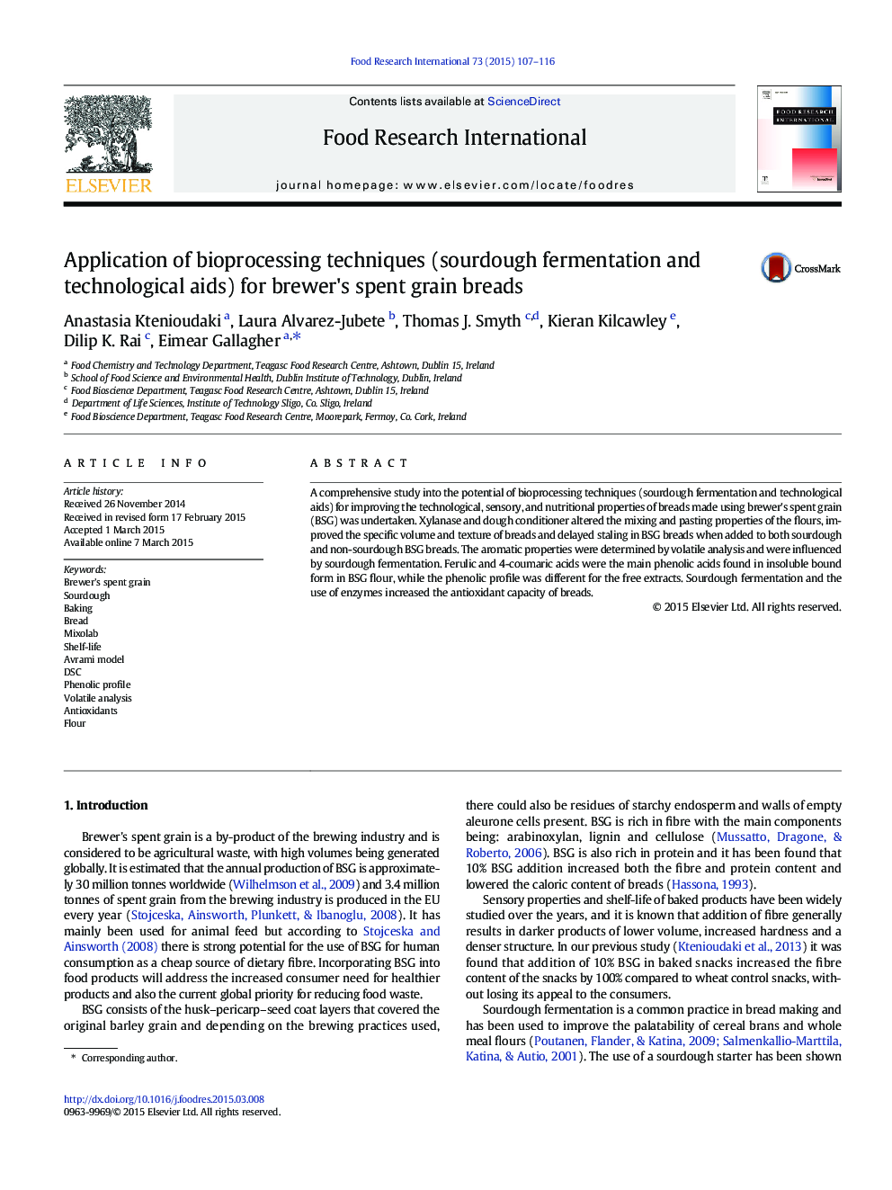 Application of bioprocessing techniques (sourdough fermentation and technological aids) for brewer's spent grain breads