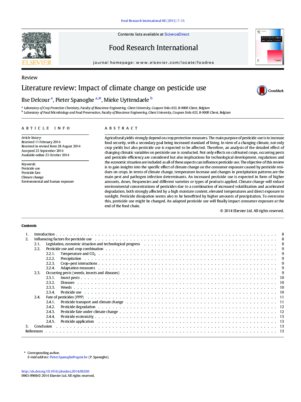 ReviewLiterature review: Impact of climate change on pesticide use