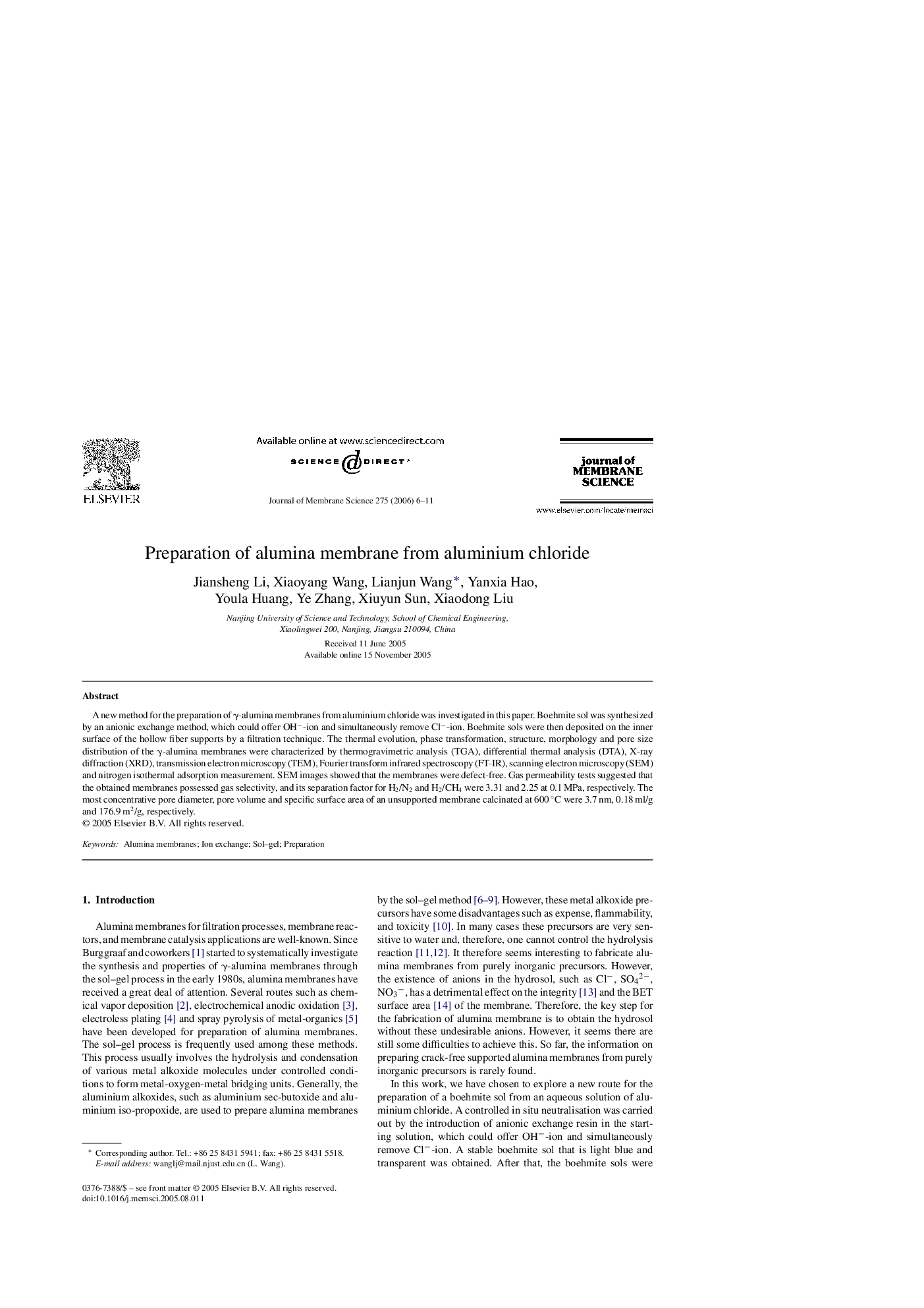 Preparation of alumina membrane from aluminium chloride