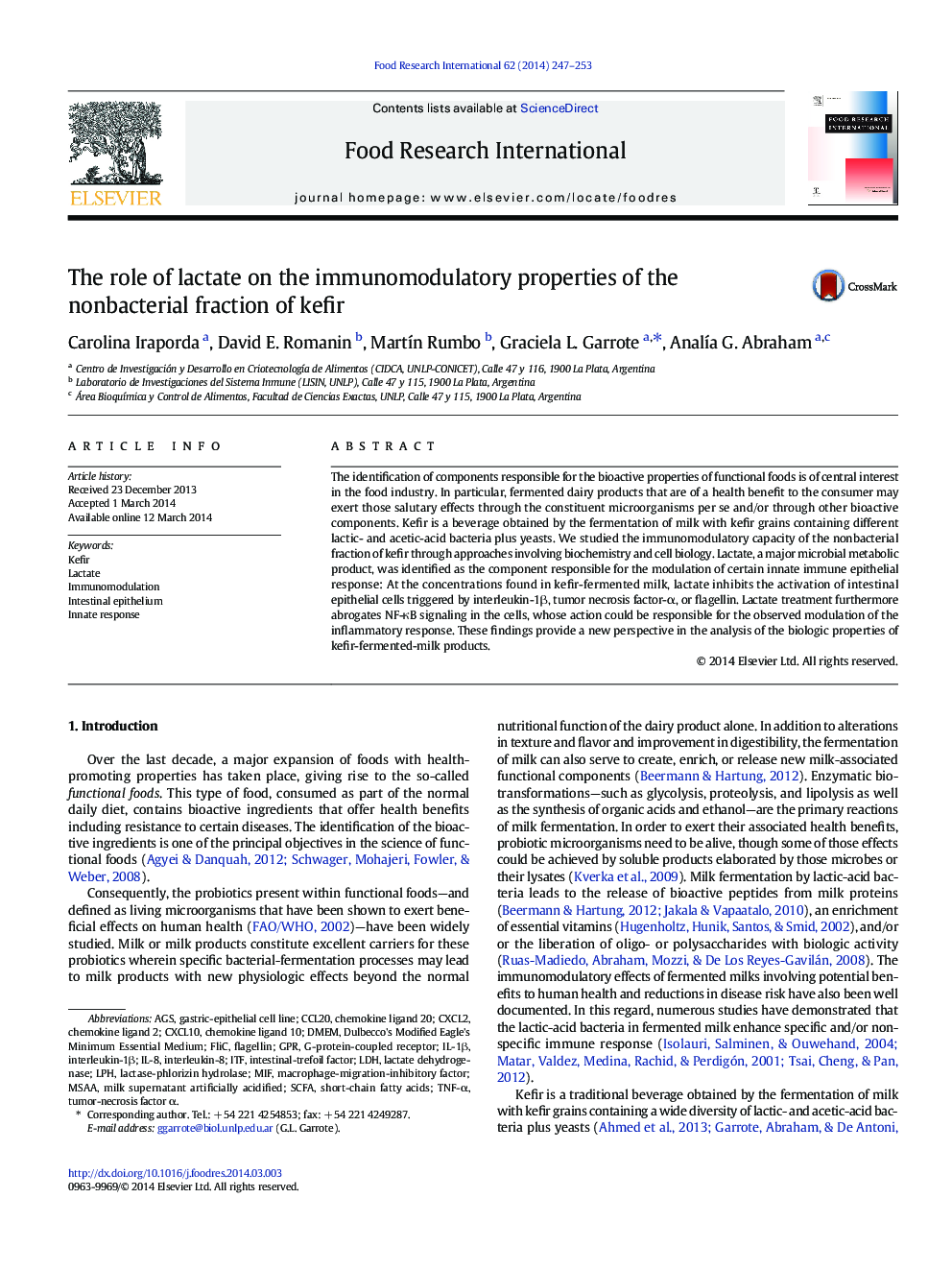 The role of lactate on the immunomodulatory properties of the nonbacterial fraction of kefir