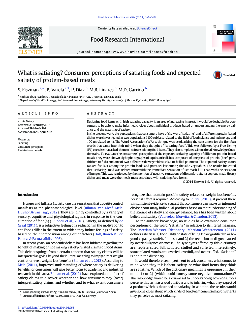 What is satiating? Consumer perceptions of satiating foods and expected satiety of protein-based meals