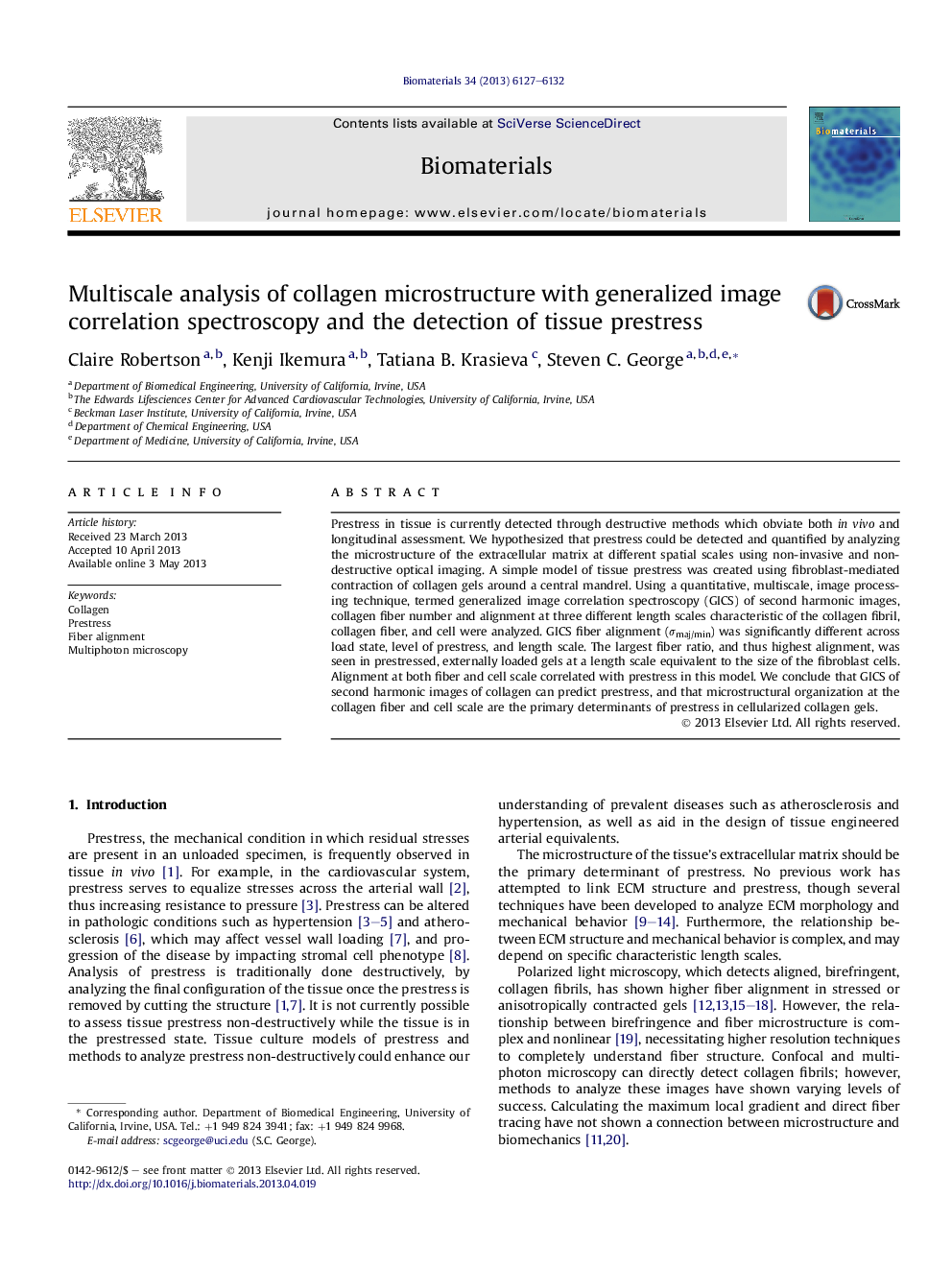 Multiscale analysis of collagen microstructure with generalized image correlation spectroscopy and the detection of tissue prestress