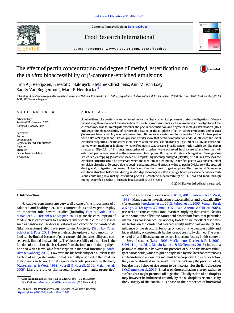 The effect of pectin concentration and degree of methyl-esterification on the in vitro bioaccessibility of Î²-carotene-enriched emulsions