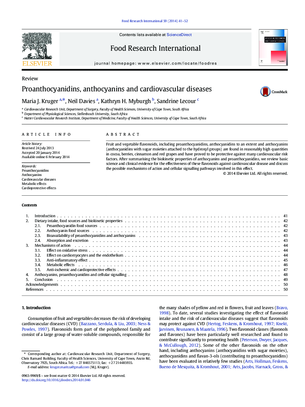 ReviewProanthocyanidins, anthocyanins and cardiovascular diseases