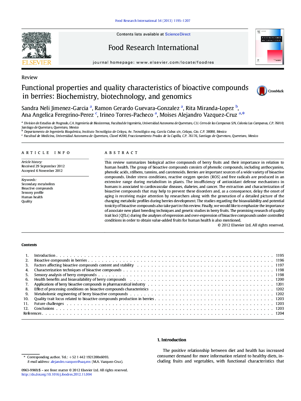 ReviewFunctional properties and quality characteristics of bioactive compounds in berries: Biochemistry, biotechnology, and genomics