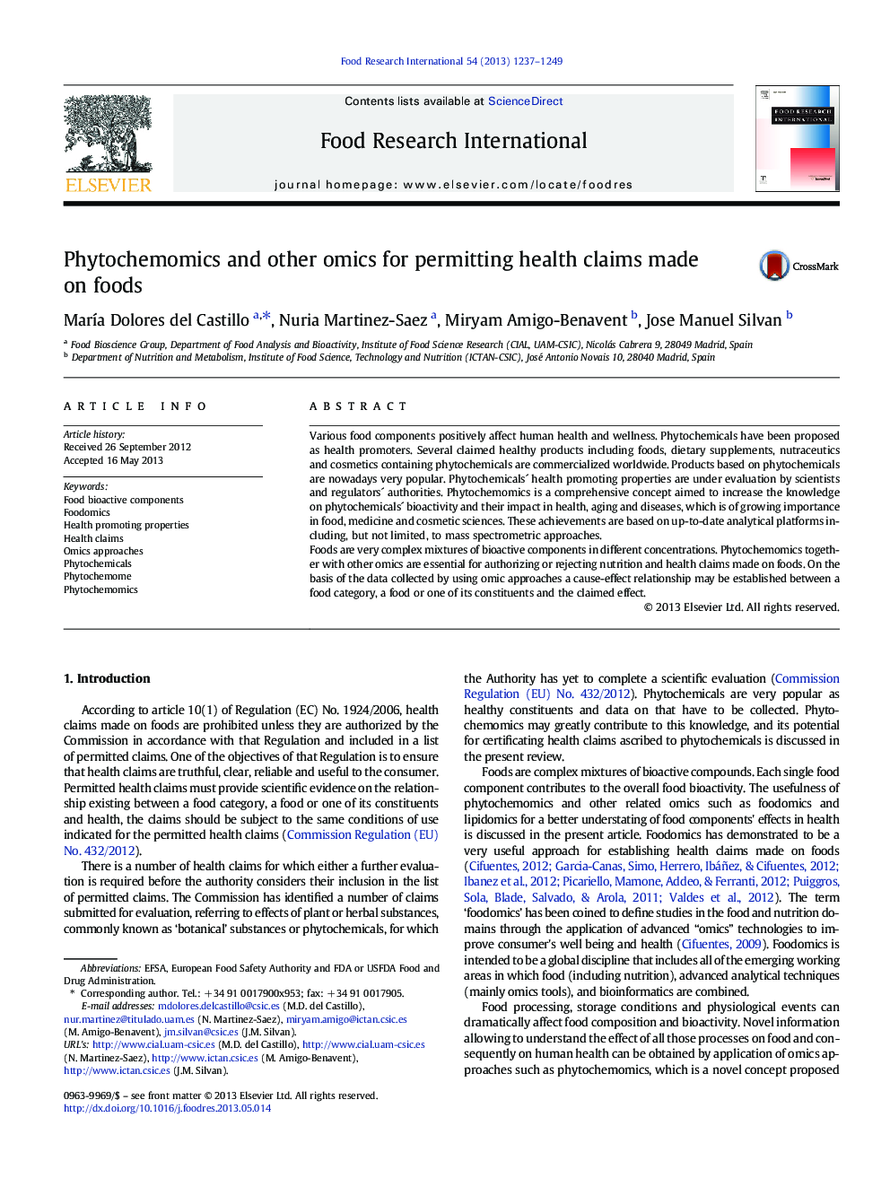 Phytochemomics and other omics for permitting health claims made on foods