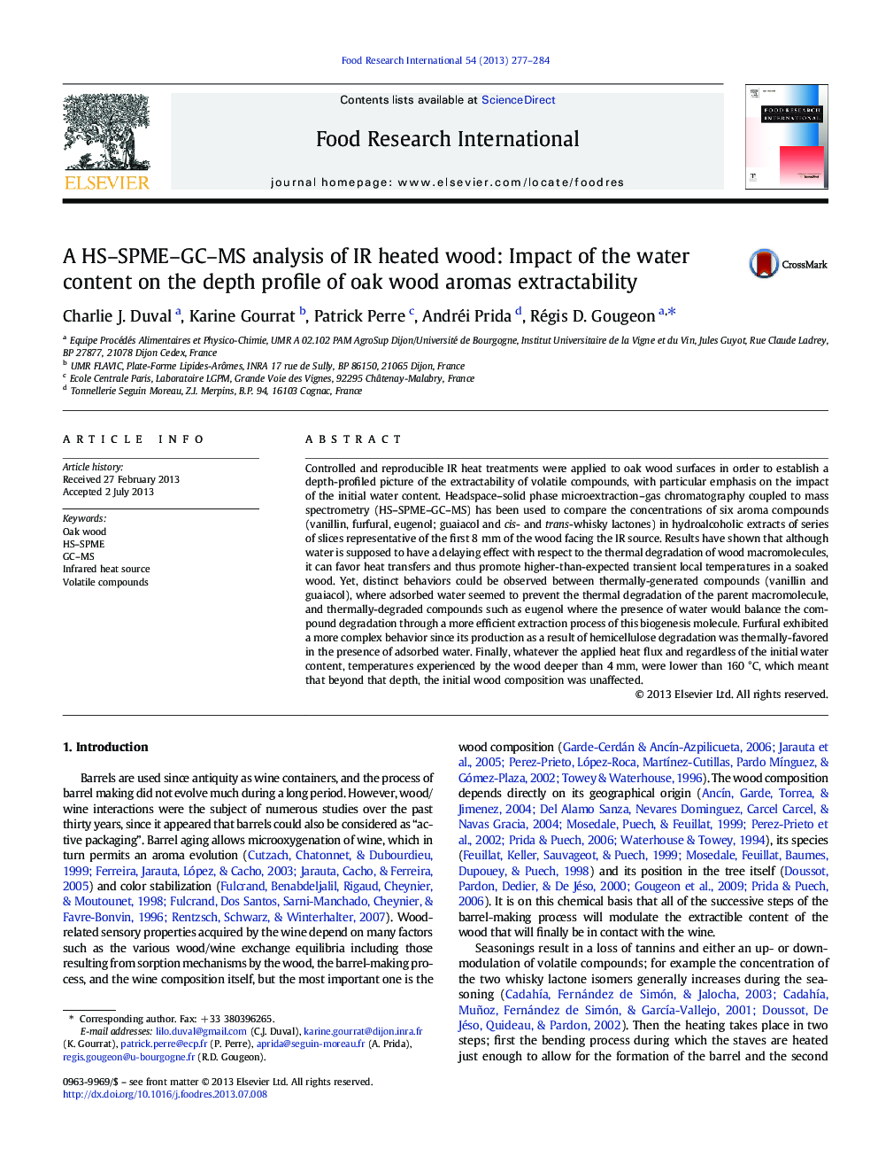 A HS-SPME-GC-MS analysis of IR heated wood: Impact of the water content on the depth profile of oak wood aromas extractability