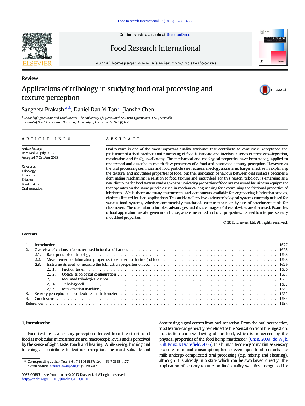 Applications of tribology in studying food oral processing and texture perception