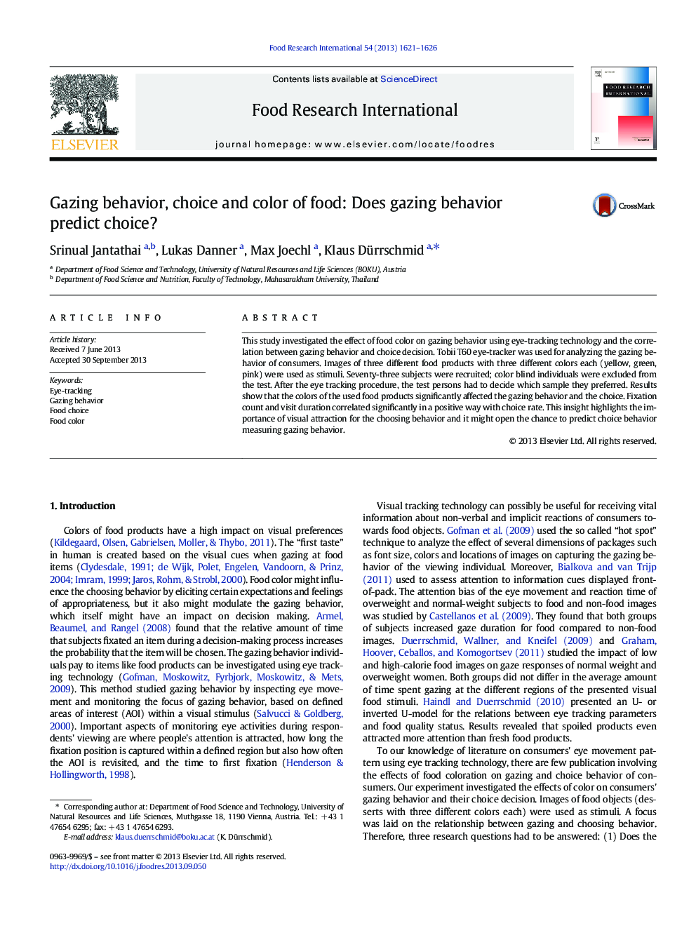 Gazing behavior, choice and color of food: Does gazing behavior predict choice?