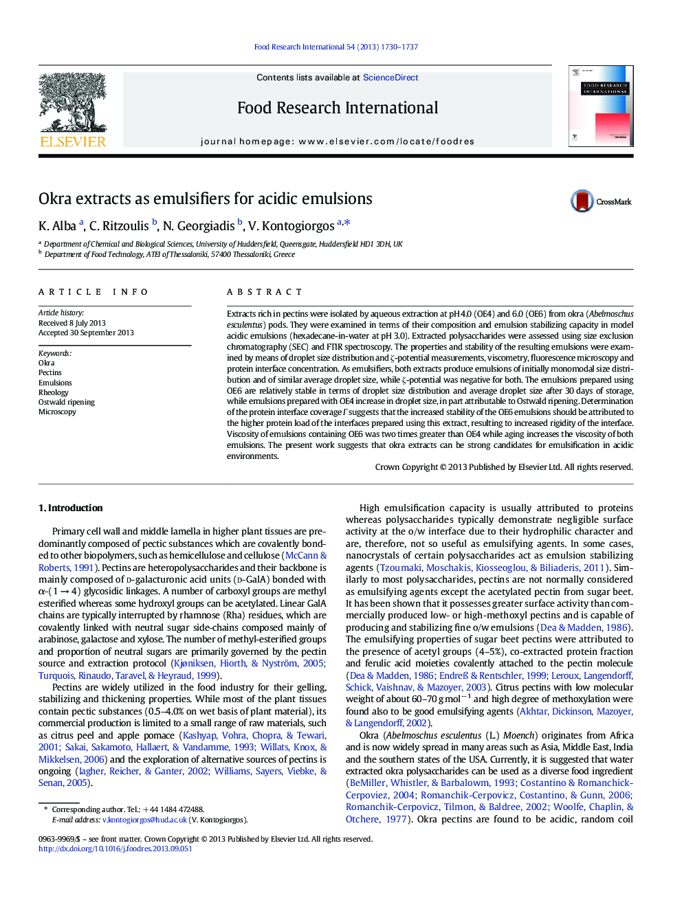 Okra extracts as emulsifiers for acidic emulsions