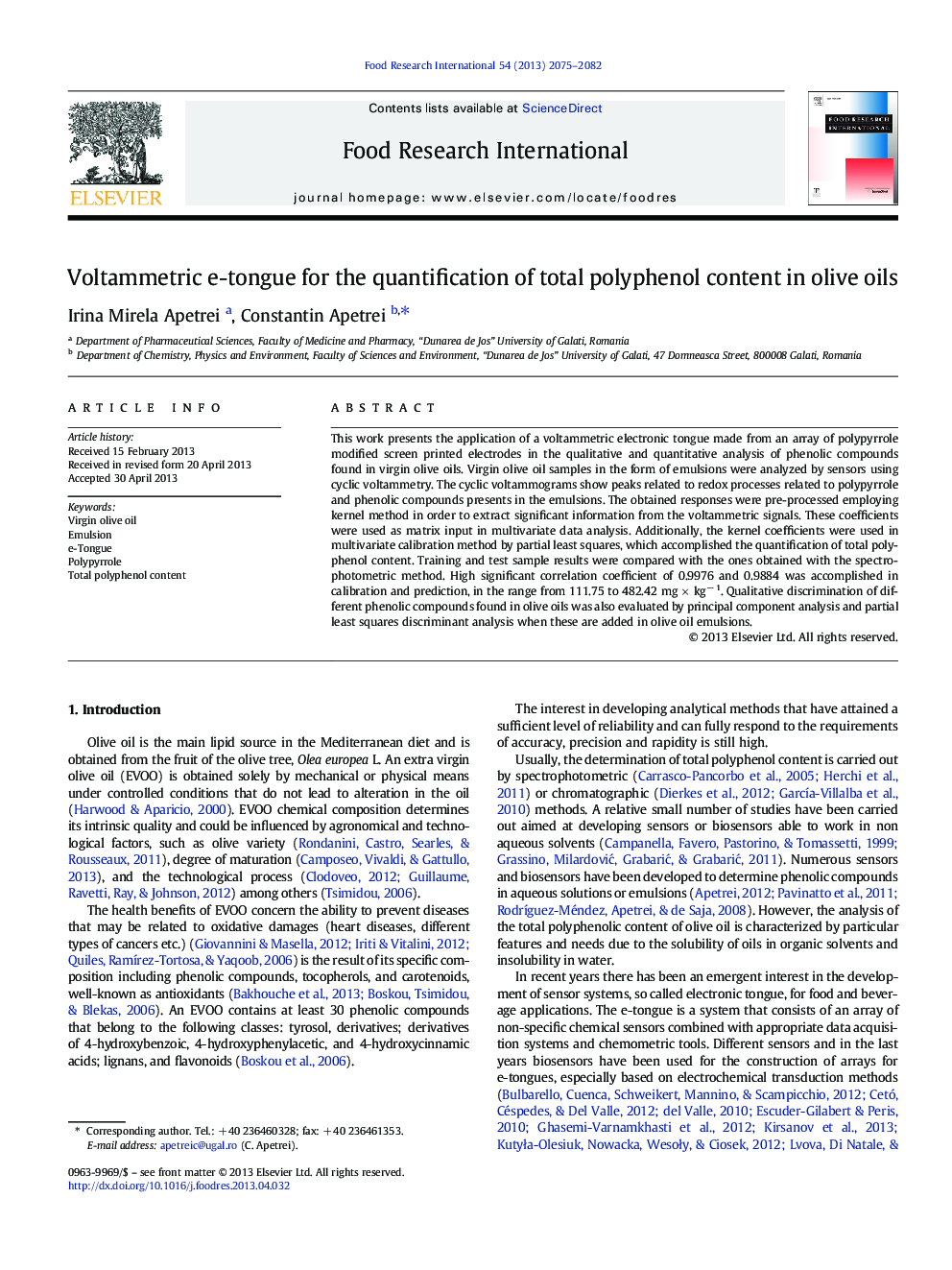 Voltammetric e-tongue for the quantification of total polyphenol content in olive oils