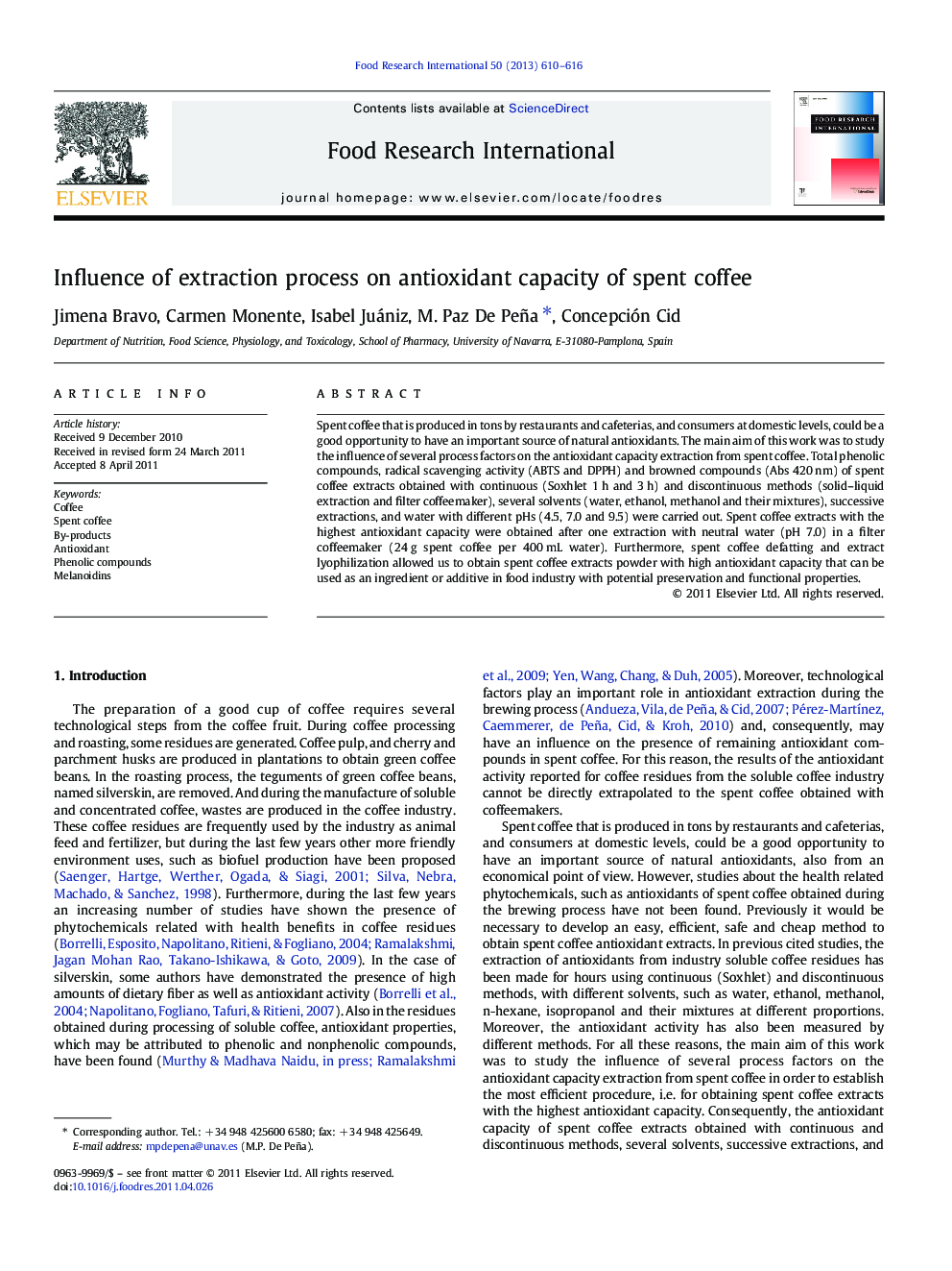 تأثیر فرایند استخراج بر ظرفیت آنتی اکسیدانی قهوه مصرف شده 