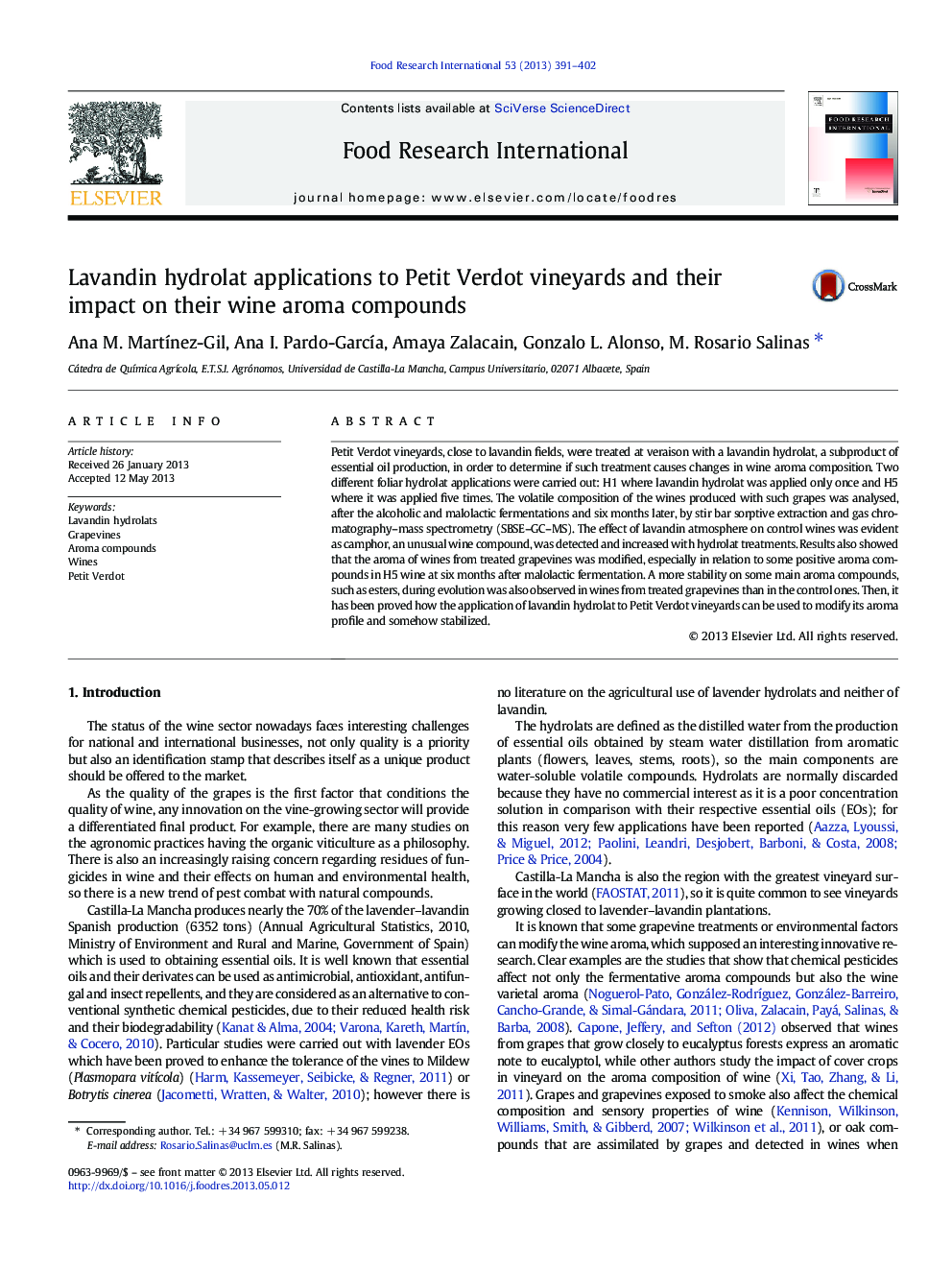 Lavandin hydrolat applications to Petit Verdot vineyards and their impact on their wine aroma compounds