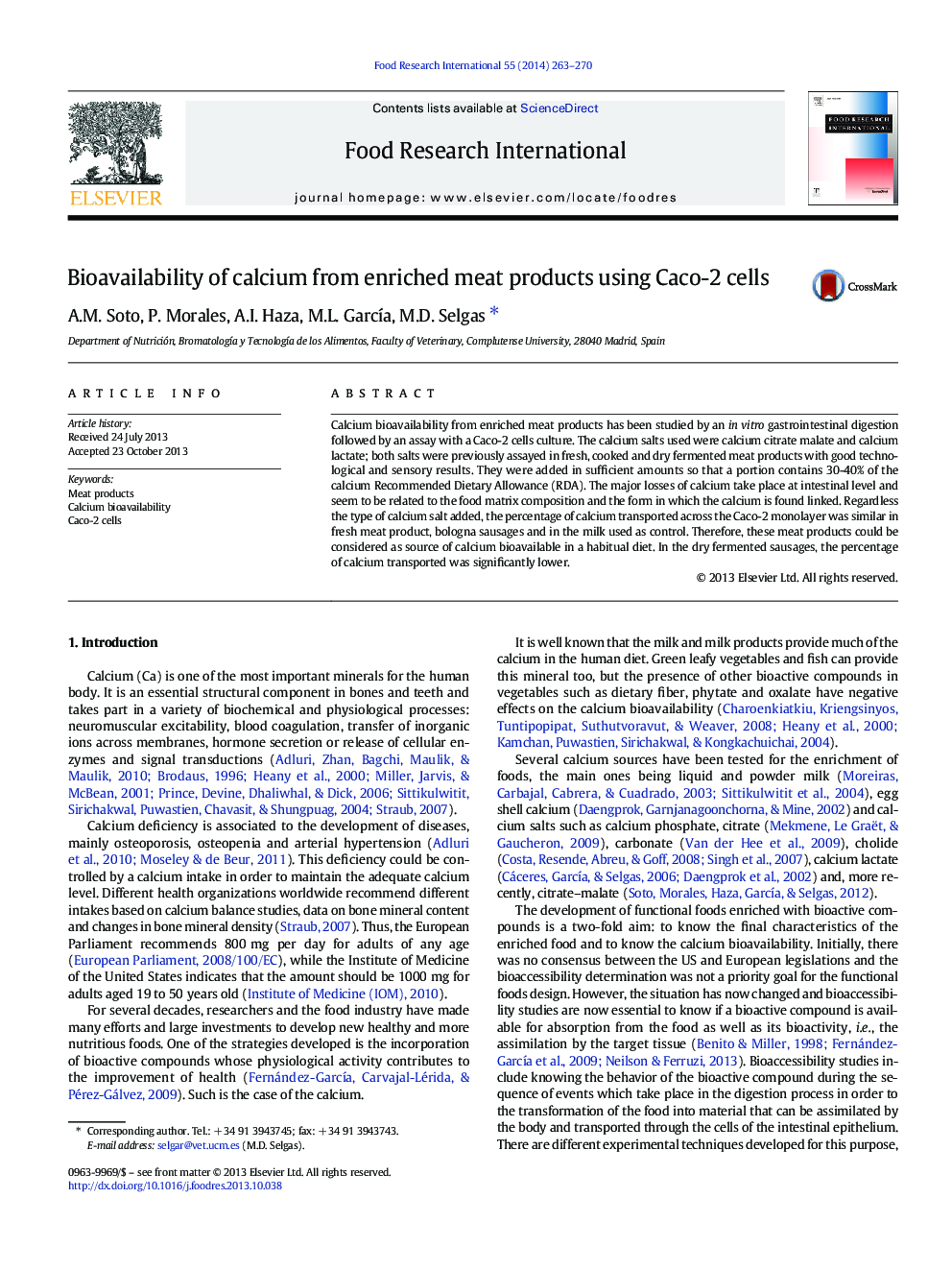 Bioavailability of calcium from enriched meat products using Caco-2 cells