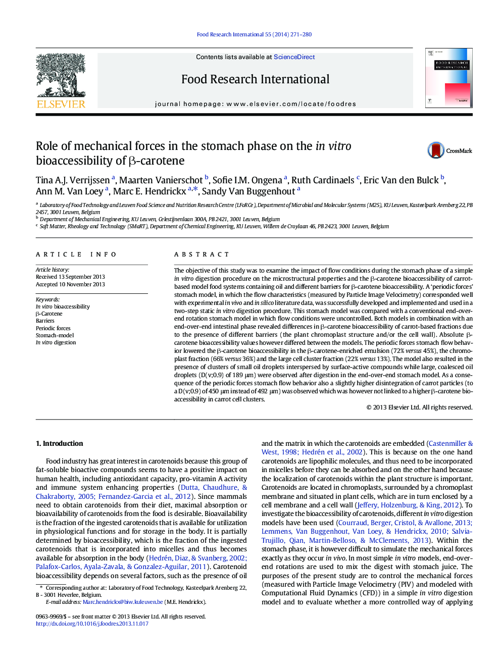 Role of mechanical forces in the stomach phase on the in vitro bioaccessibility of Î²-carotene