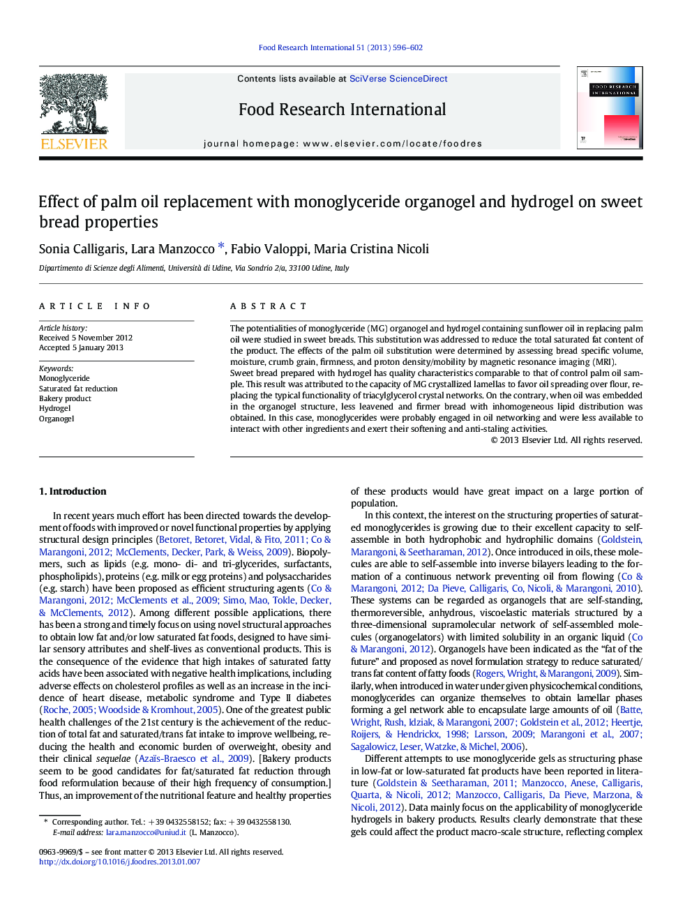 Effect of palm oil replacement with monoglyceride organogel and hydrogel on sweet bread properties