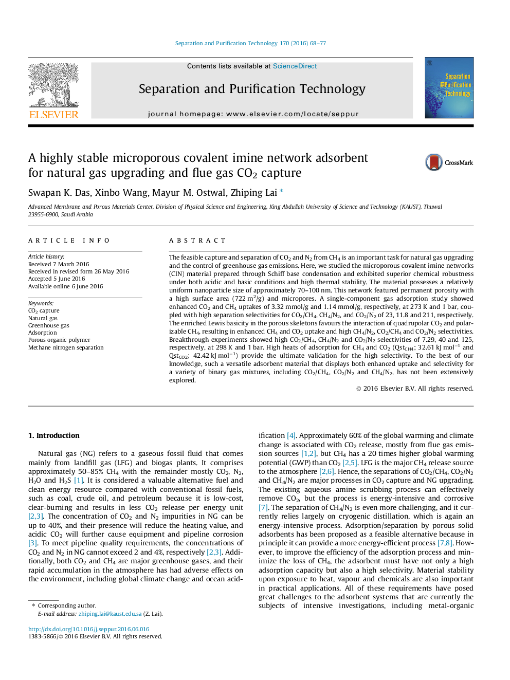 A highly stable microporous covalent imine network adsorbent for natural gas upgrading and flue gas CO2 capture