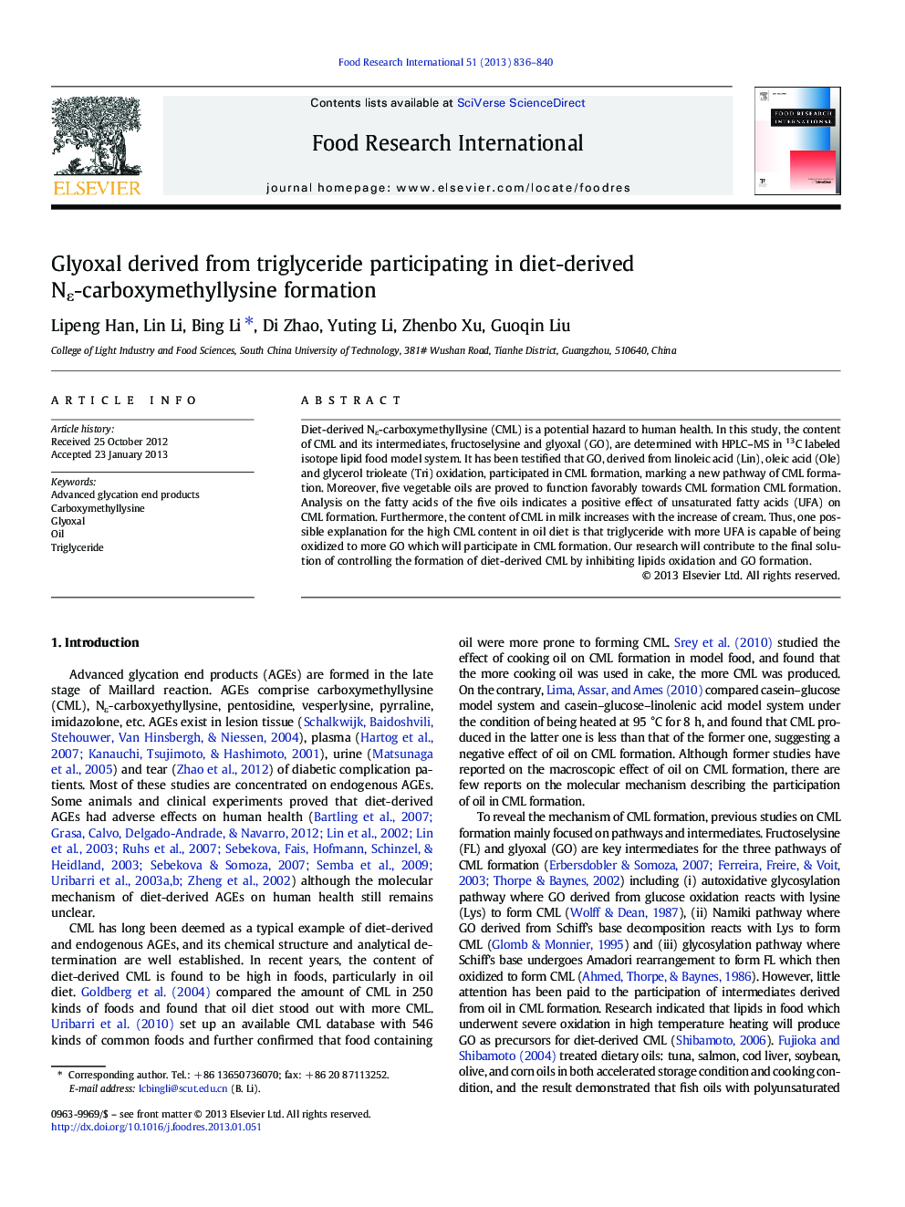 Glyoxal derived from triglyceride participating in diet-derived NÎµ-carboxymethyllysine formation