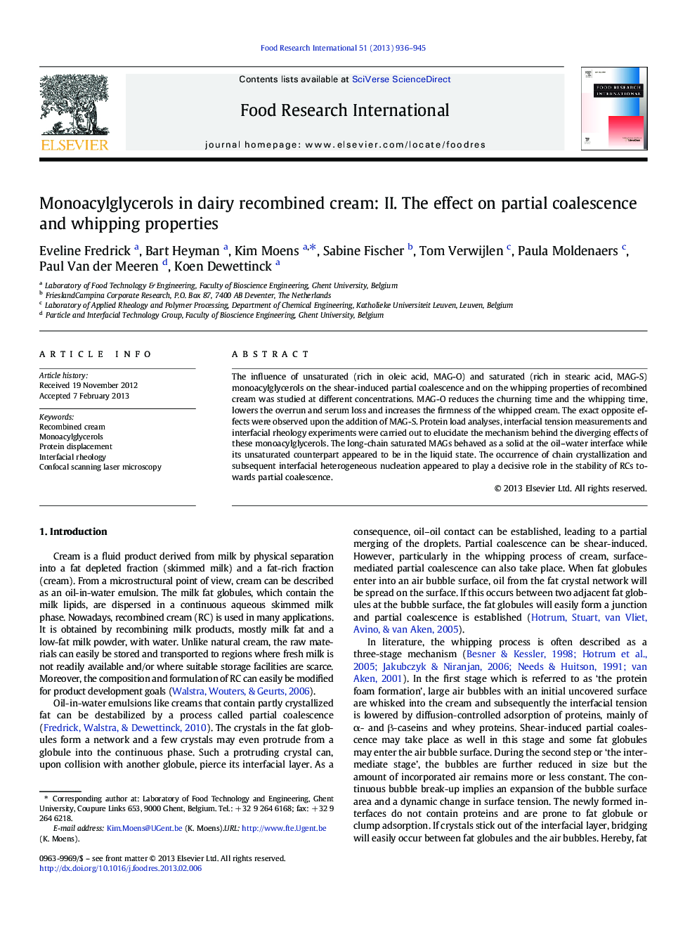 Monoacylglycerols in dairy recombined cream: II. The effect on partial coalescence and whipping properties