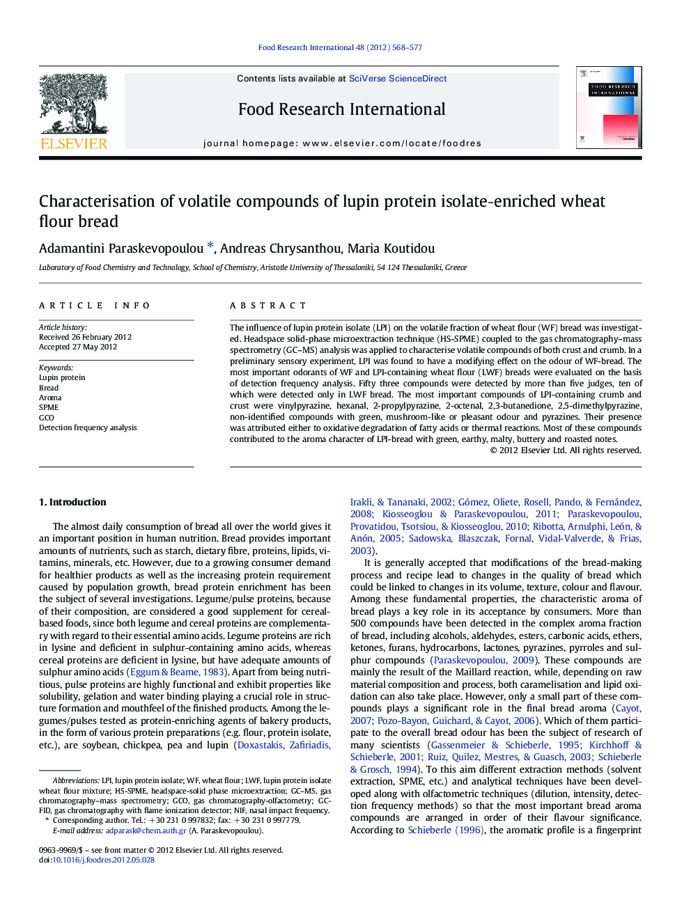 Characterisation of volatile compounds of lupin protein isolateâenriched wheat flour bread