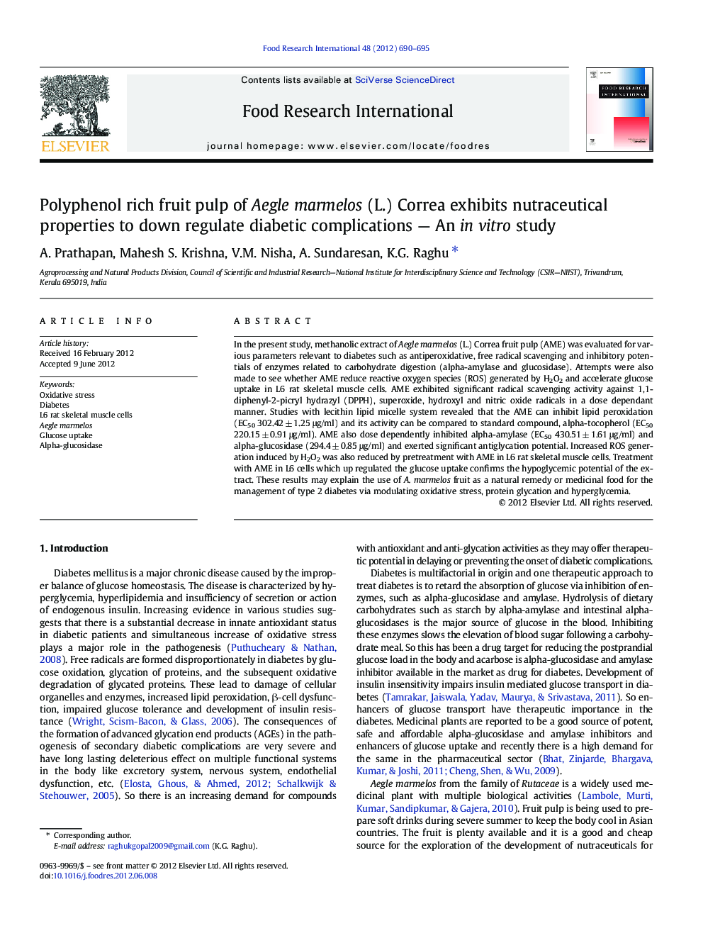 Polyphenol rich fruit pulp of Aegle marmelos (L.) Correa exhibits nutraceutical properties to down regulate diabetic complications - An in vitro study