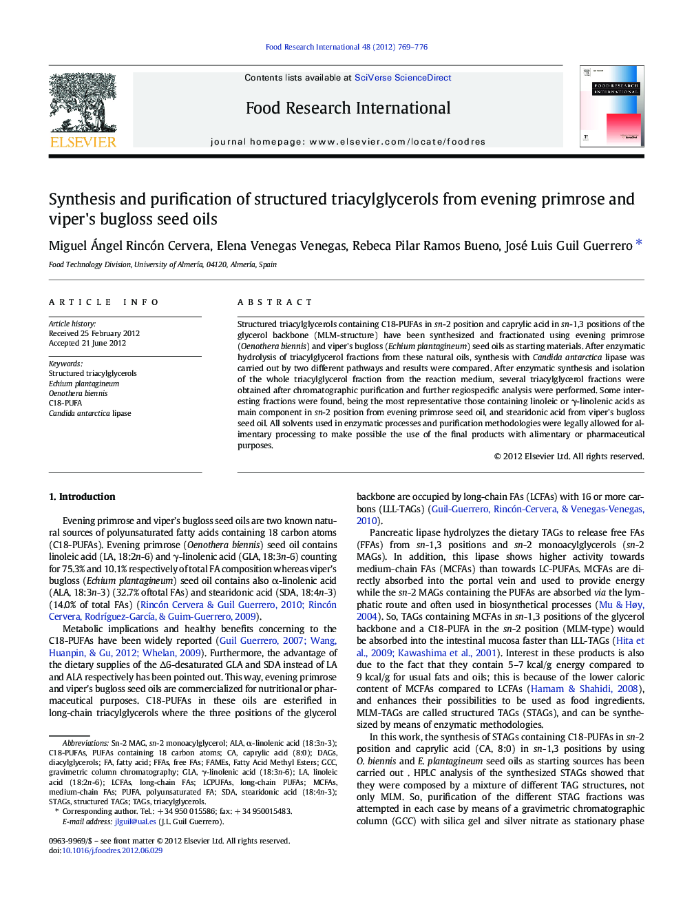 Synthesis and purification of structured triacylglycerols from evening primrose and viper's bugloss seed oils