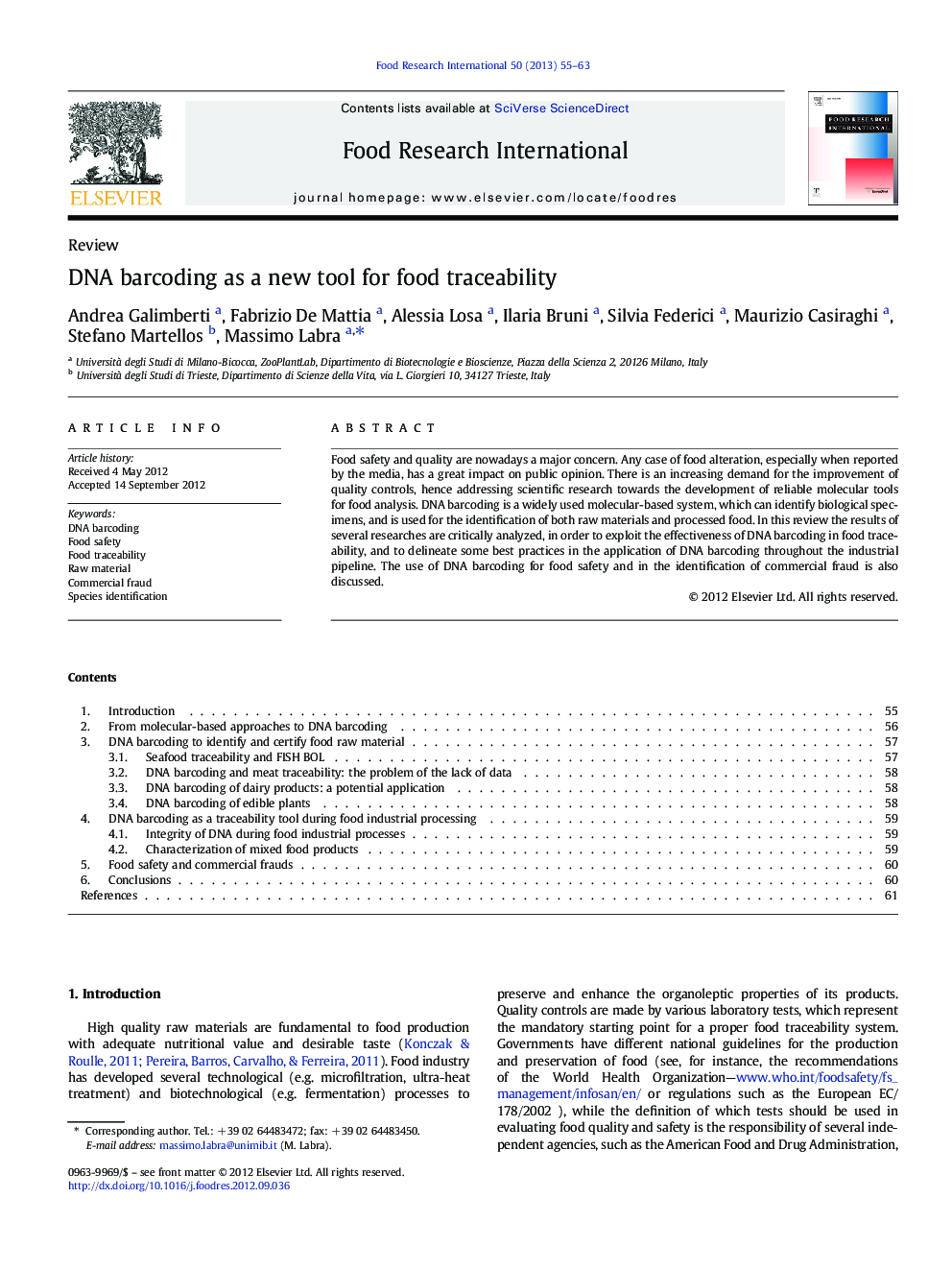 ReviewDNA barcoding as a new tool for food traceability