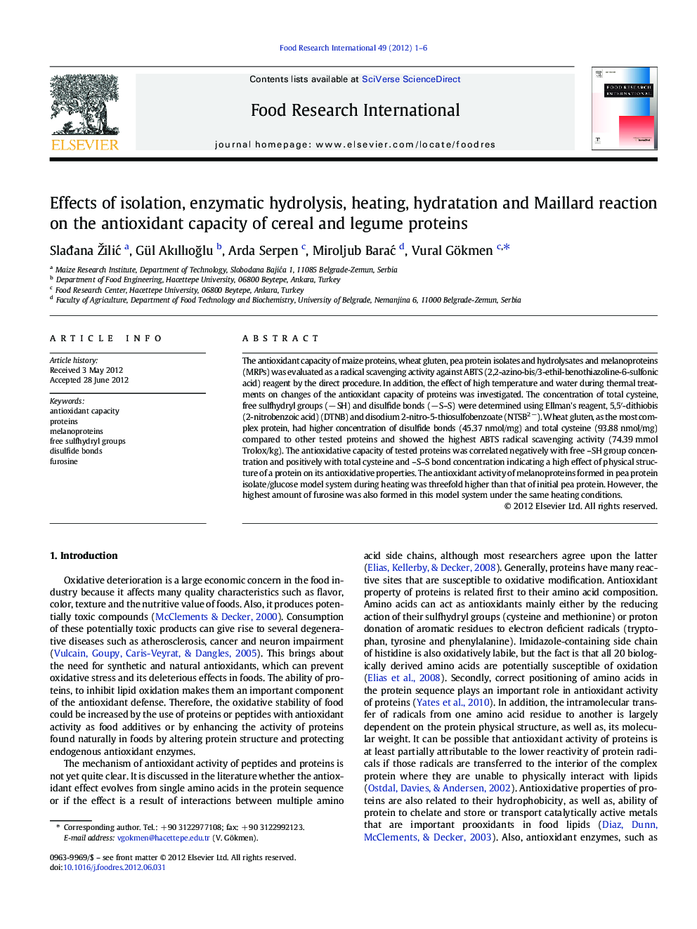 Effects of isolation, enzymatic hydrolysis, heating, hydratation and Maillard reaction on the antioxidant capacity of cereal and legume proteins