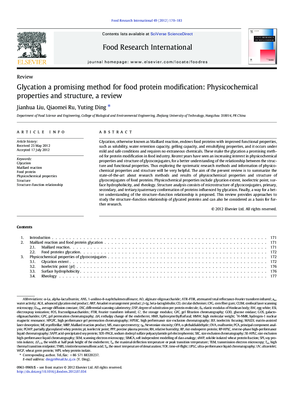 ReviewGlycation a promising method for food protein modification: Physicochemical properties and structure, a review