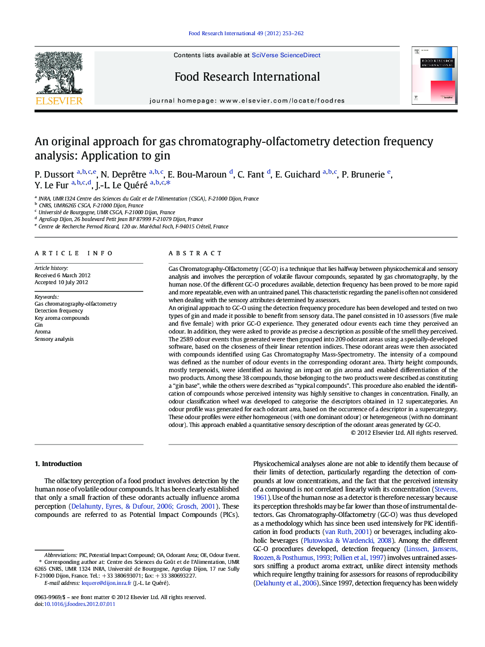 An original approach for gas chromatography-olfactometry detection frequency analysis: Application to gin