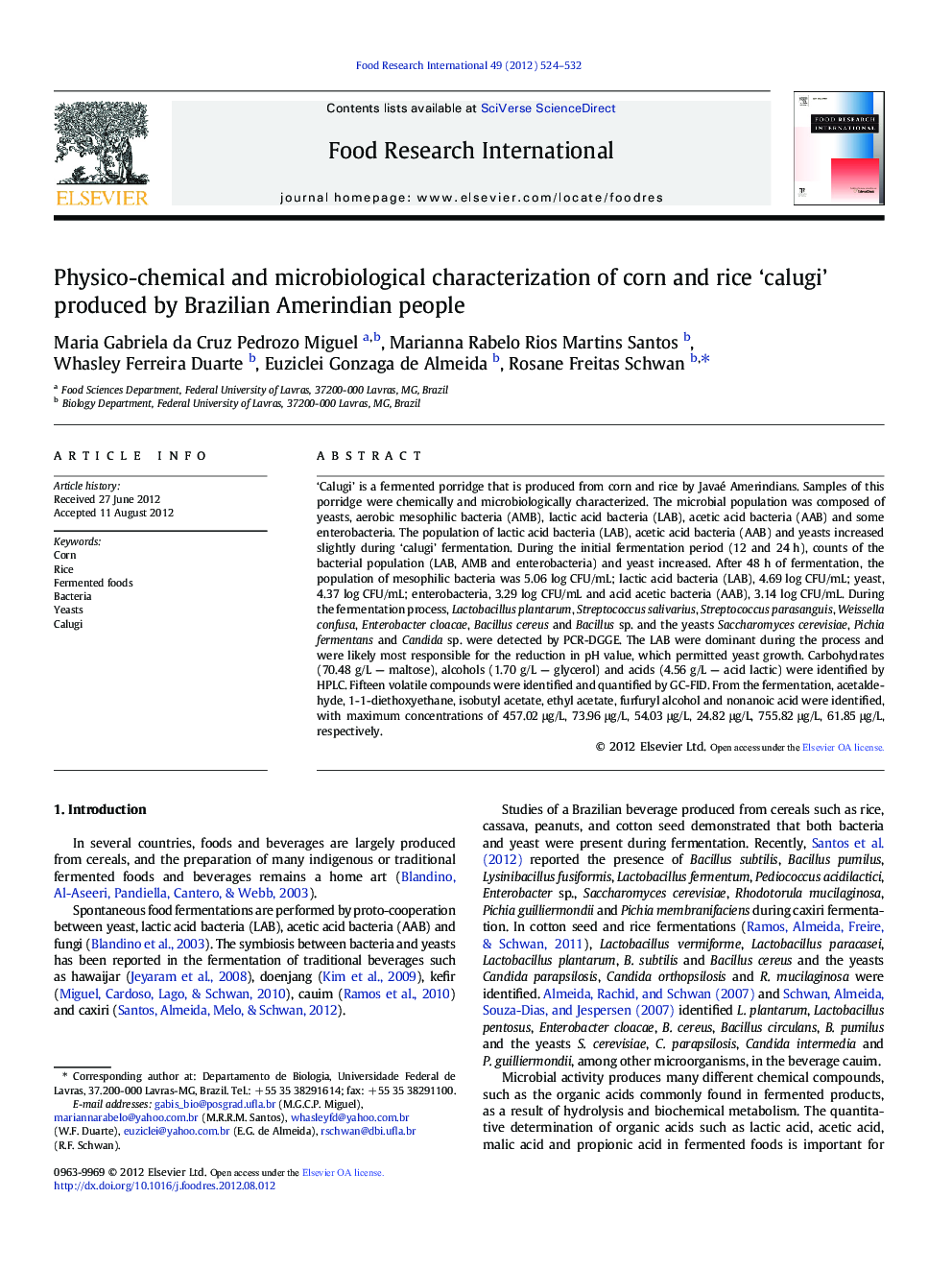 Physico-chemical and microbiological characterization of corn and rice 'calugi' produced by Brazilian Amerindian people