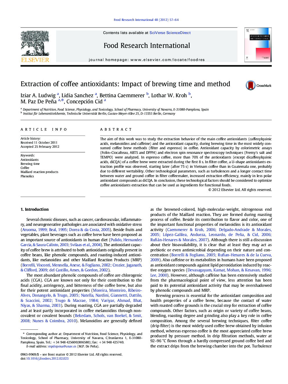 Extraction of coffee antioxidants: Impact of brewing time and method