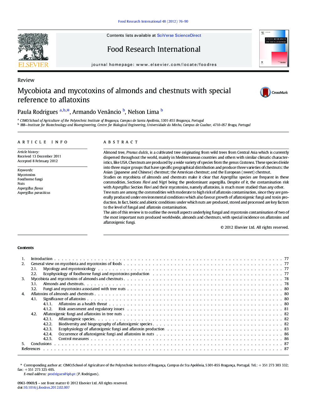 ReviewMycobiota and mycotoxins of almonds and chestnuts with special reference to aflatoxins