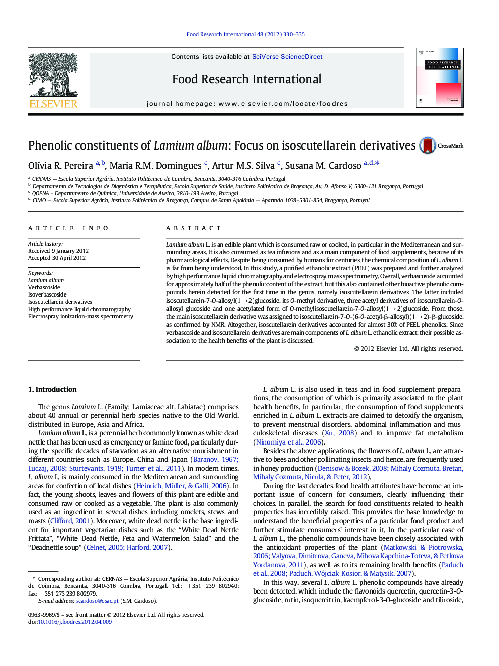 Phenolic constituents of Lamium album: Focus on isoscutellarein derivatives
