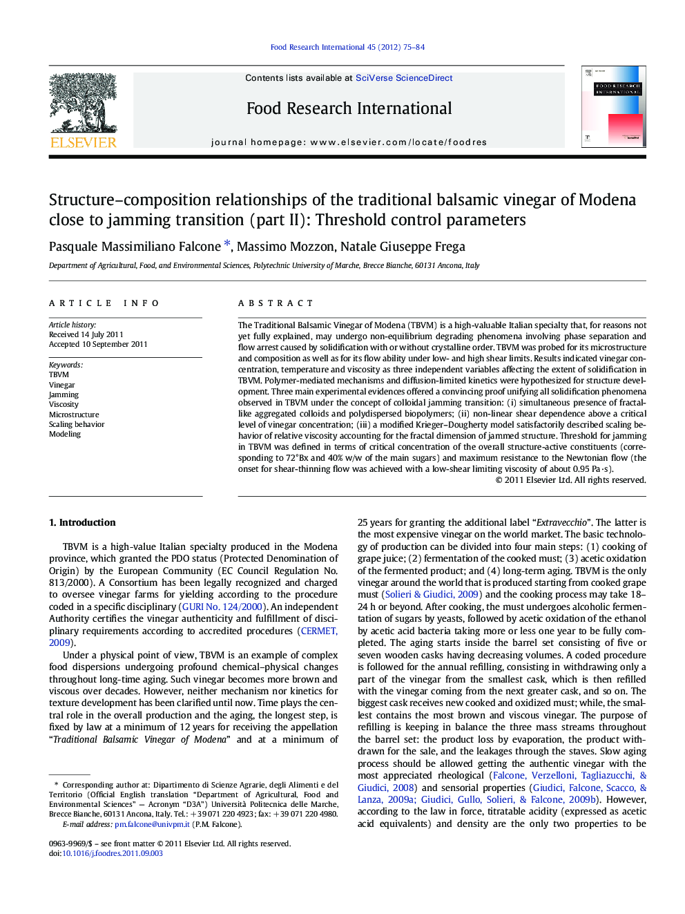 Structure-composition relationships of the traditional balsamic vinegar of Modena close to jamming transition (part II): Threshold control parameters