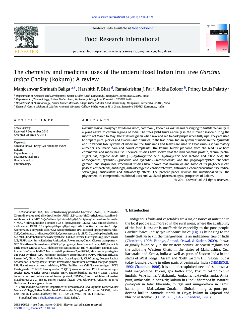 The chemistry and medicinal uses of the underutilized Indian fruit tree Garcinia indica Choisy (kokum): A review