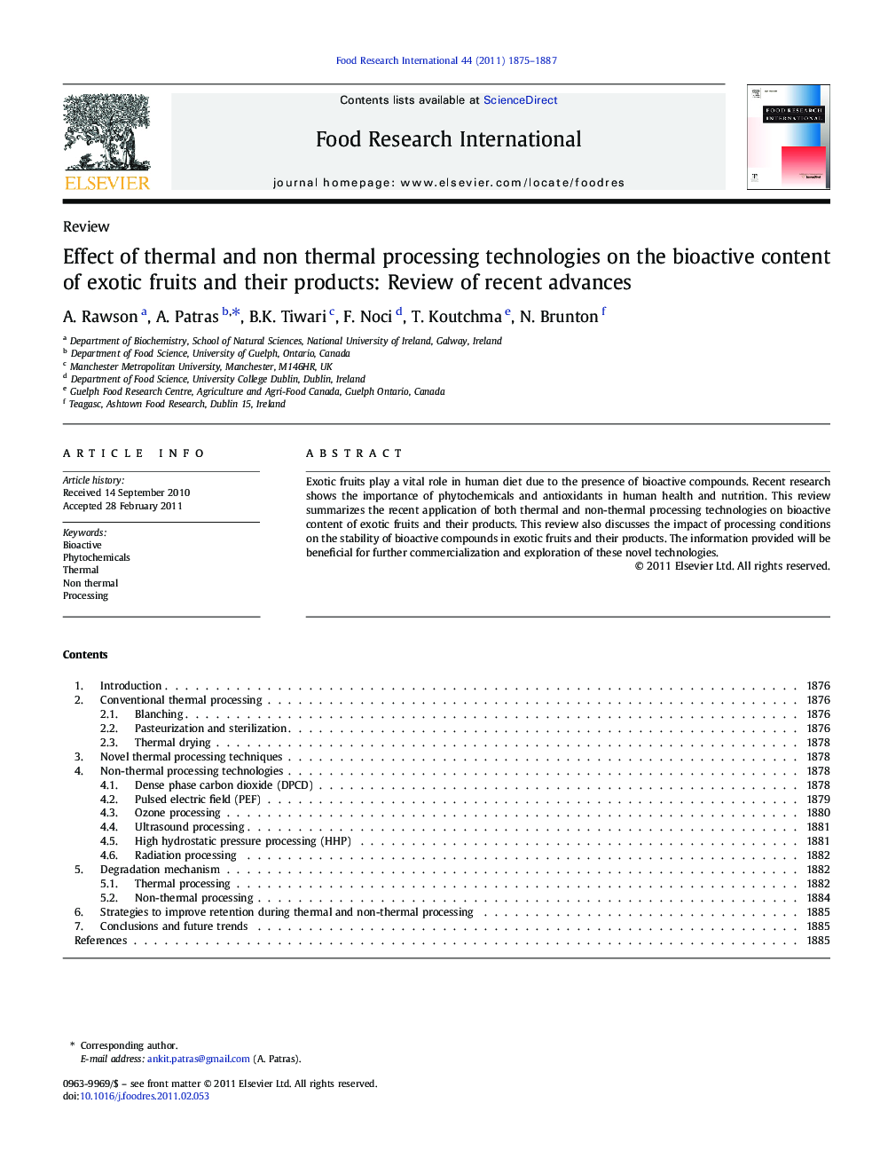 ReviewEffect of thermal and non thermal processing technologies on the bioactive content of exotic fruits and their products: Review of recent advances