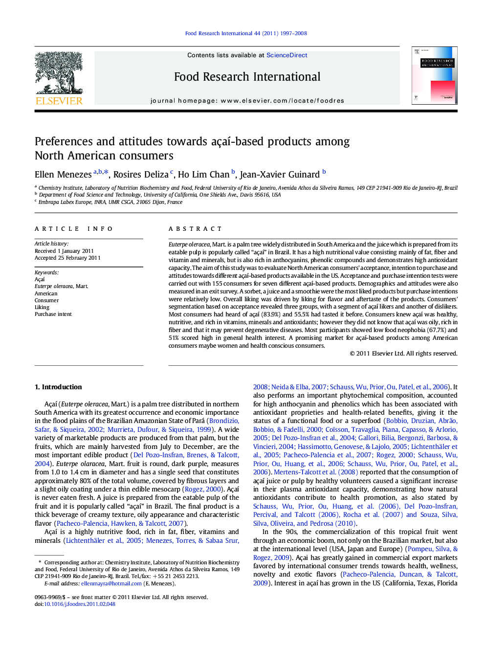 Preferences and attitudes towards açaÃ­-based products among North American consumers