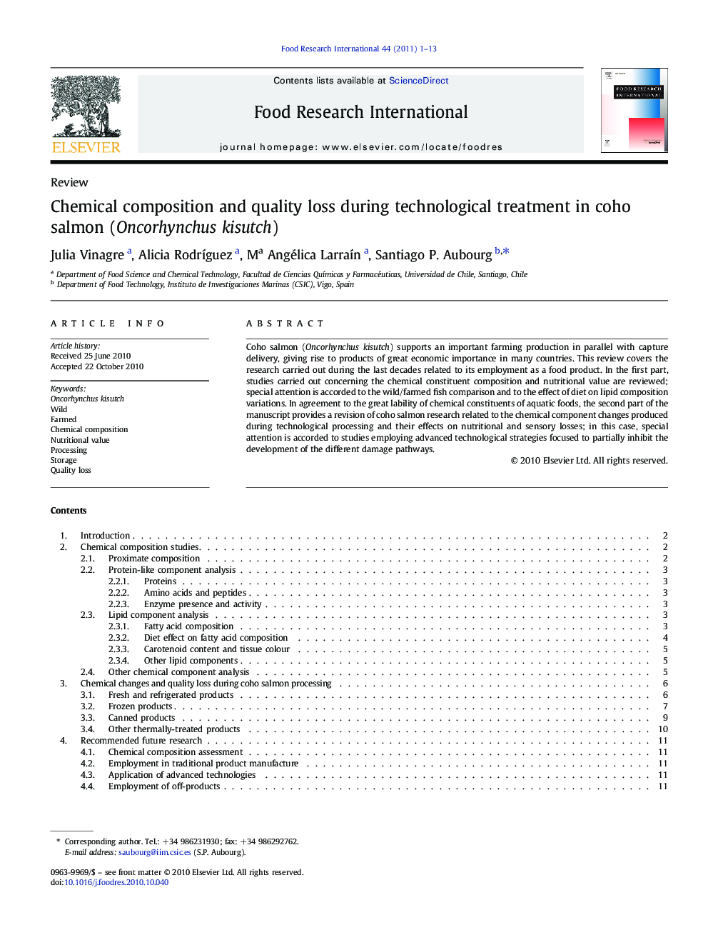 ReviewChemical composition and quality loss during technological treatment in coho salmon (Oncorhynchus kisutch)