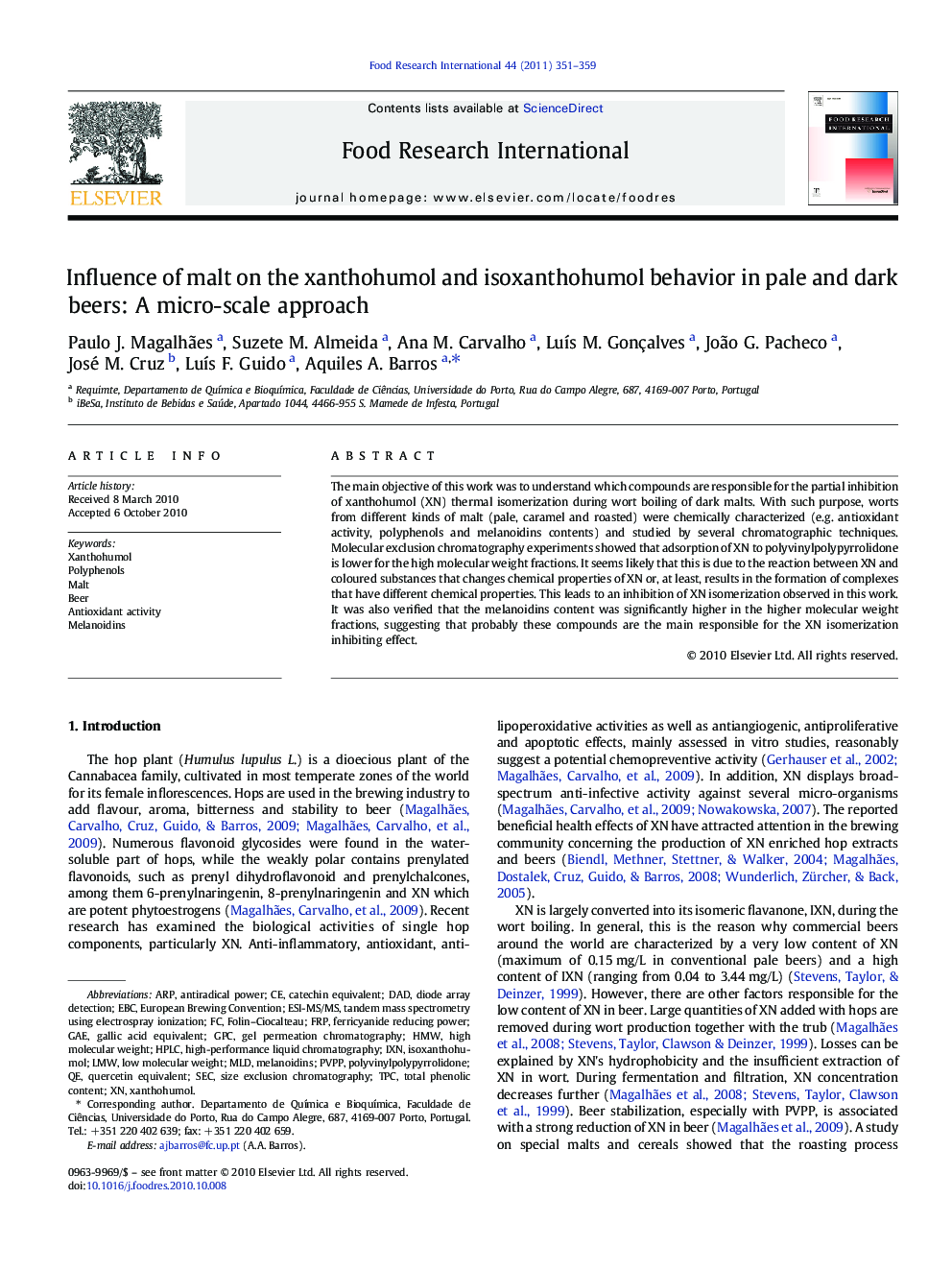 Influence of malt on the xanthohumol and isoxanthohumol behavior in pale and dark beers: A micro-scale approach