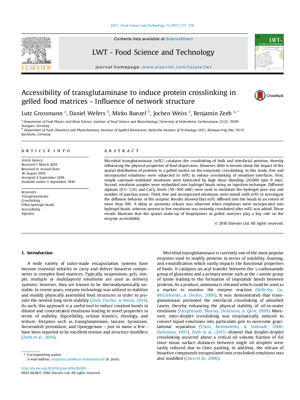 Accessibility of transglutaminase to induce protein crosslinking in gelled food matrices - Influence of network structure