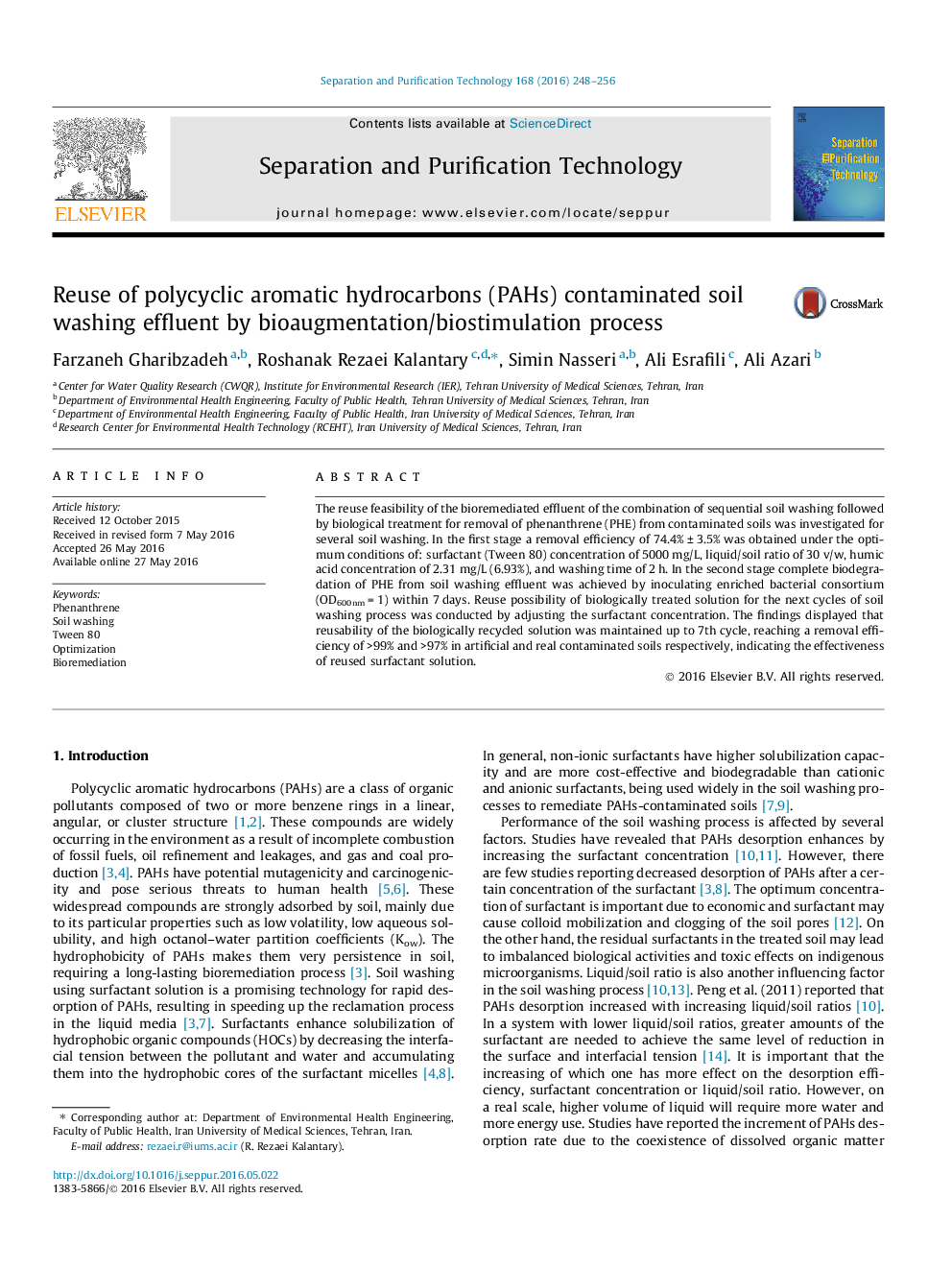 Reuse of polycyclic aromatic hydrocarbons (PAHs) contaminated soil washing effluent by bioaugmentation/biostimulation process