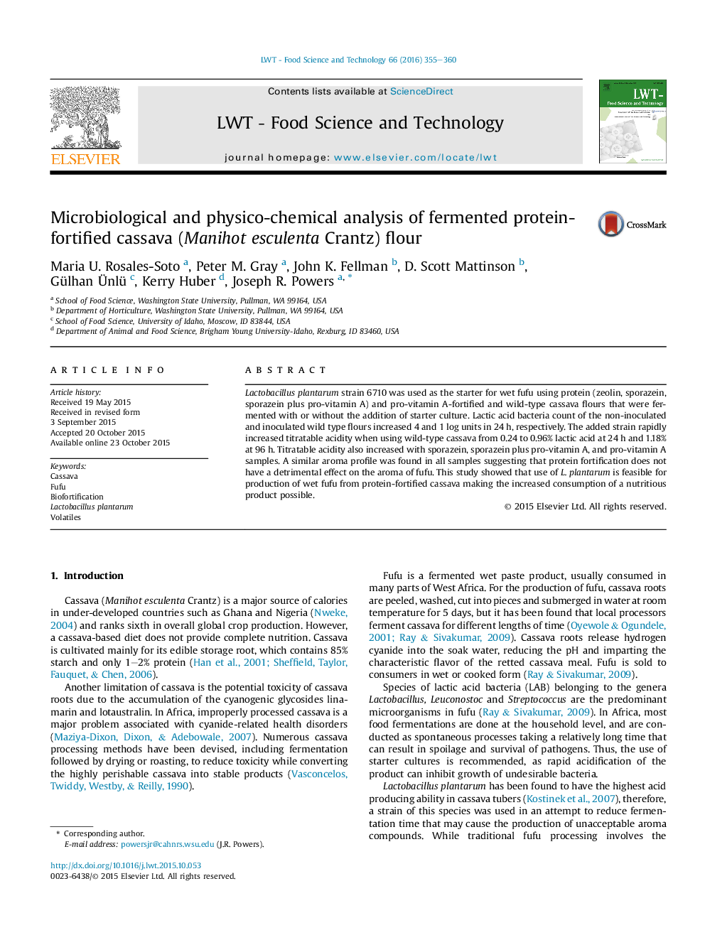 Microbiological and physico-chemical analysis of fermented protein-fortified cassava (Manihot esculenta Crantz) flour