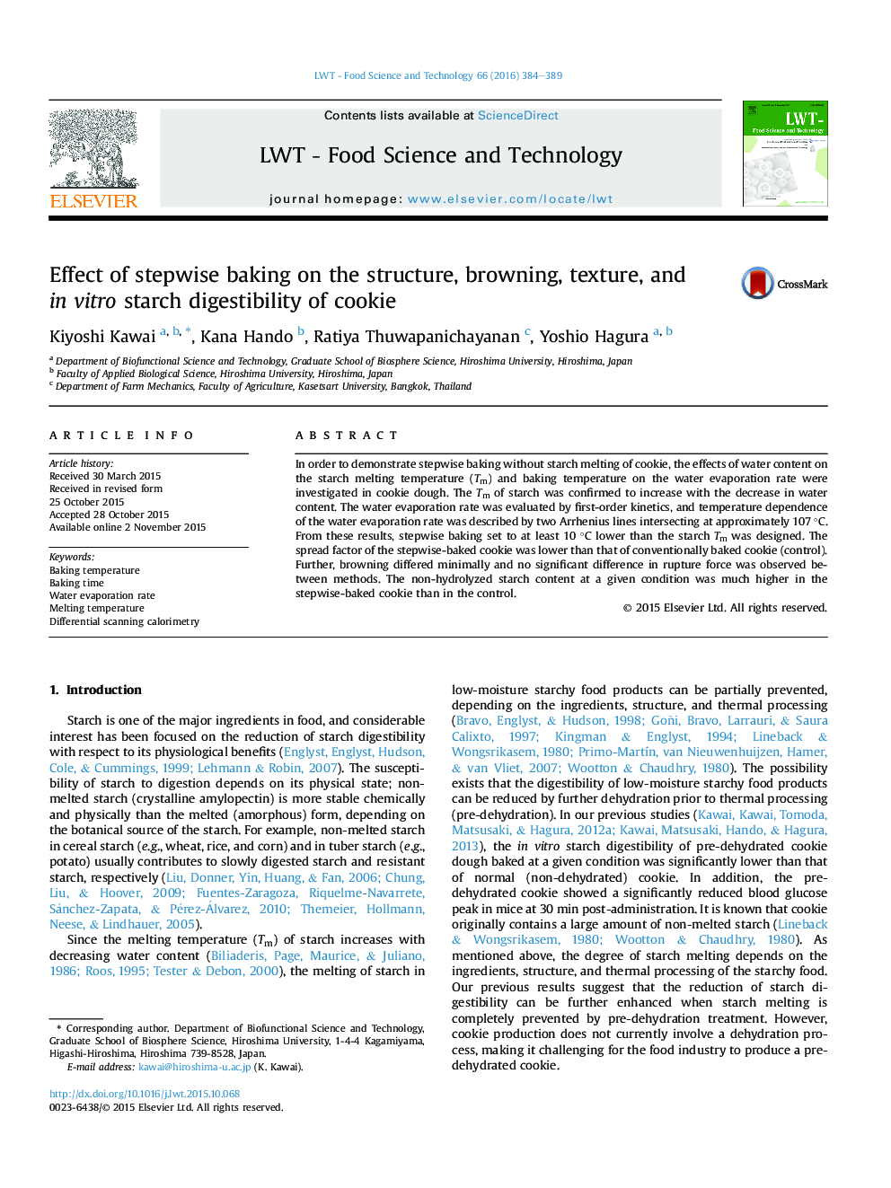 Effect of stepwise baking on the structure, browning, texture, and inÂ vitro starch digestibility of cookie