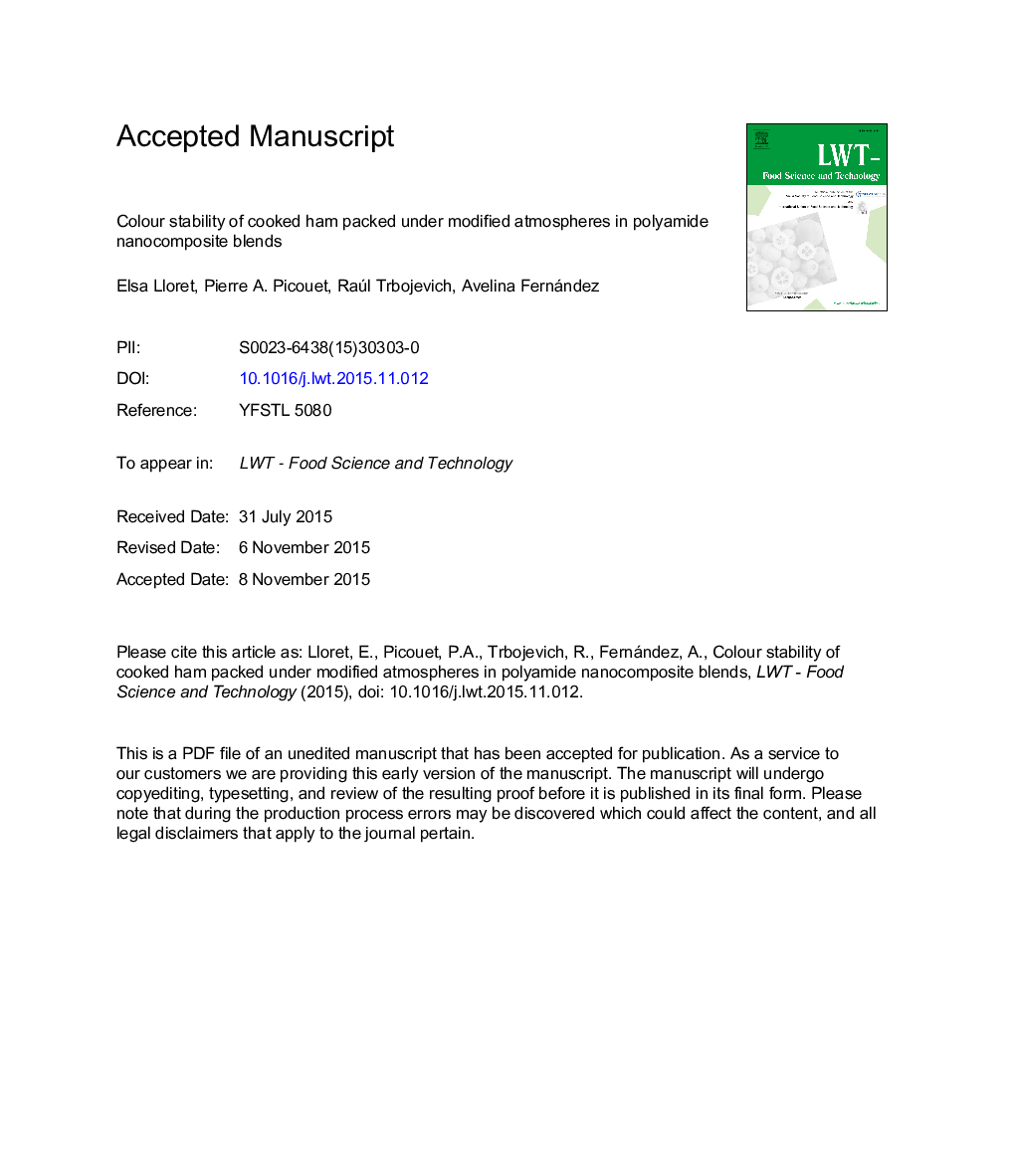 پایداری رنگ ژامبویی پخته شده تحت اتمسفر اصلاح شده در نانوکامپوزیت پلی آمید بسته شده است 