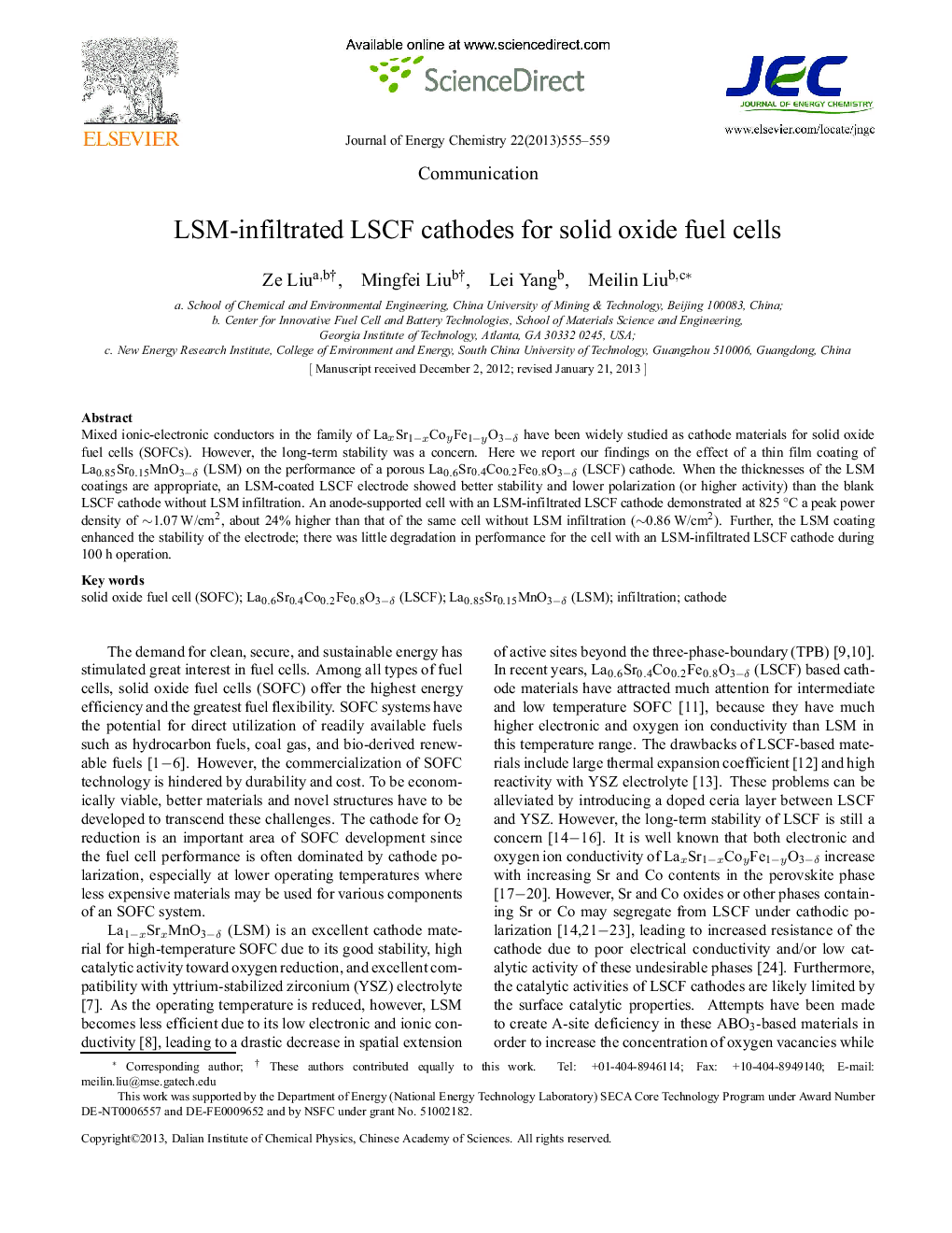 LSM-infiltrated LSCF cathodes for solid oxide fuel cells 