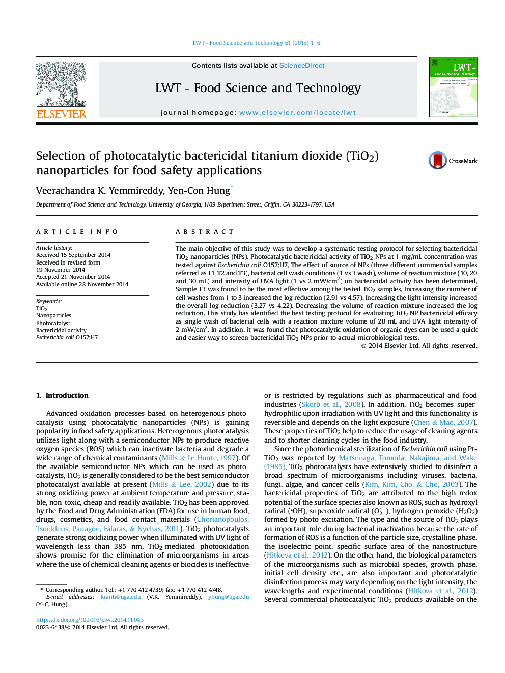 Selection of photocatalytic bactericidal titanium dioxide (TiO2) nanoparticles for food safety applications