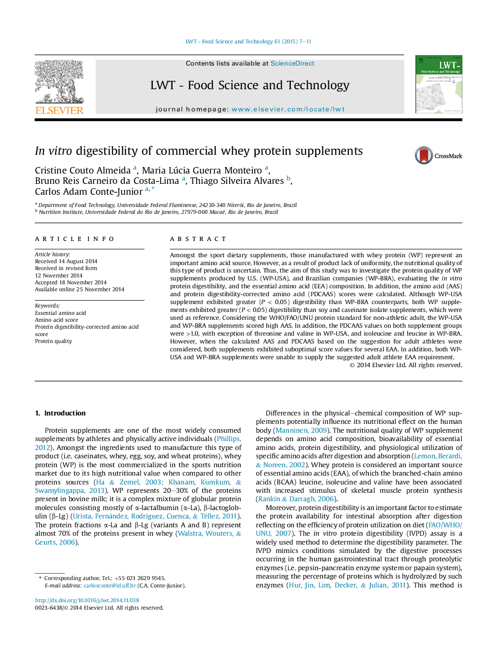 InÂ vitro digestibility of commercial whey protein supplements