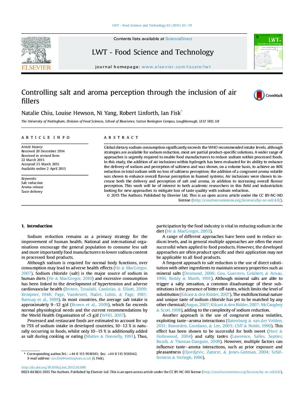 Controlling salt and aroma perception through the inclusion of air fillers