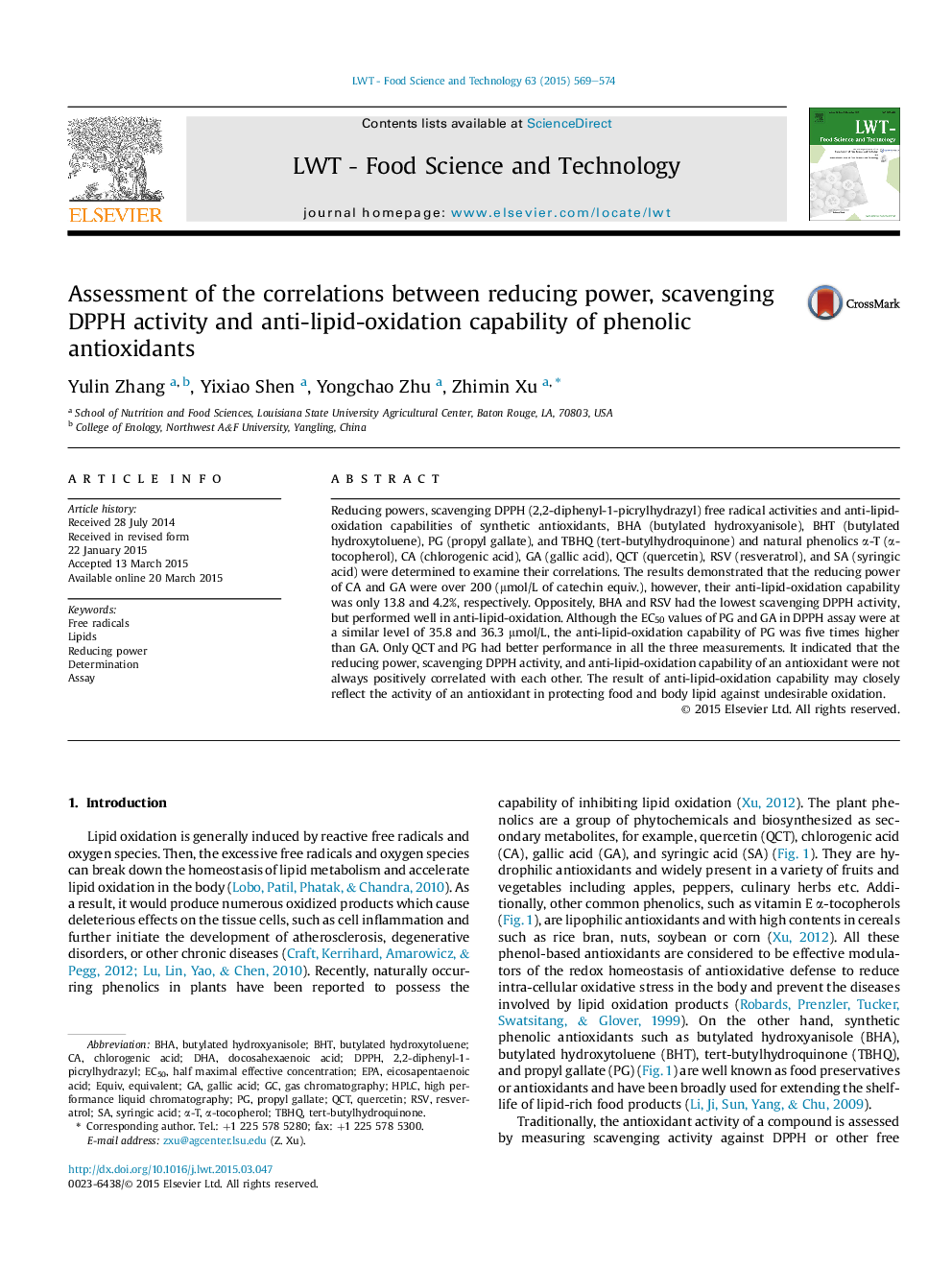 Assessment of the correlations between reducing power, scavenging DPPH activity and anti-lipid-oxidation capability of phenolic antioxidants